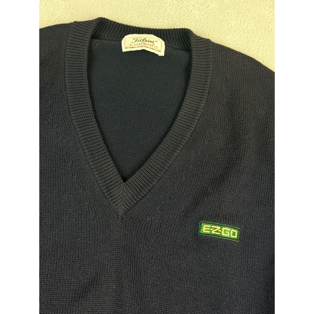 VINTAGE TITLEIST Men's Medium Navy V-Neck Golf Sweater Vest‎ EZ-GO Embroidered